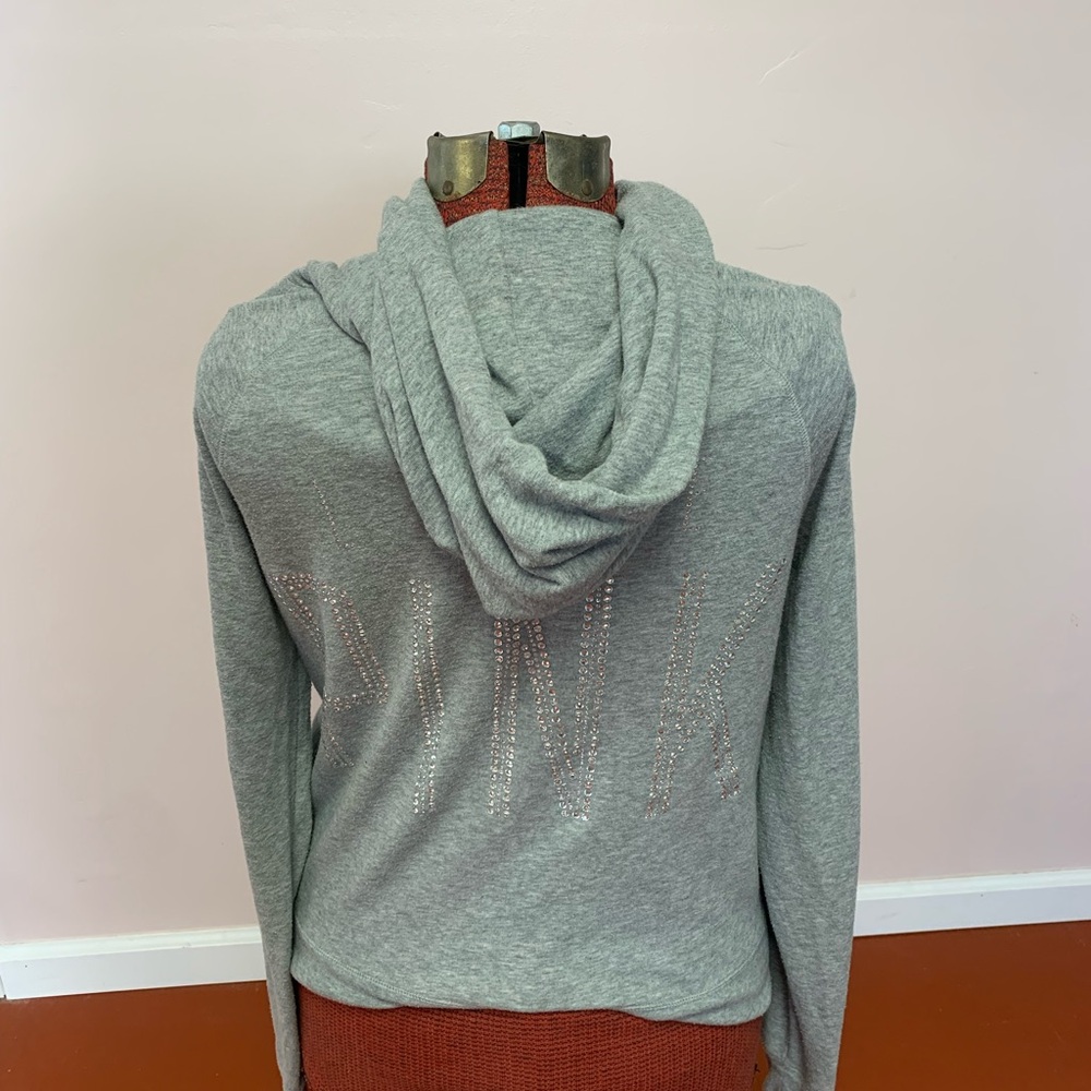 Victoria's Secret Pink Heather Gray Sweatshirt LOVE PINK Rhinestones